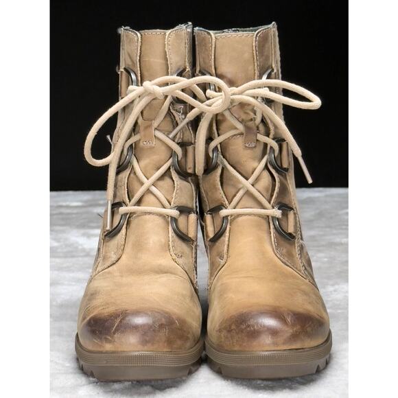 Sorel Joan of Arctic Wedge II Lexie Tan Leather Waterproof Boots Womens Size 7 - Picture 2 of 16